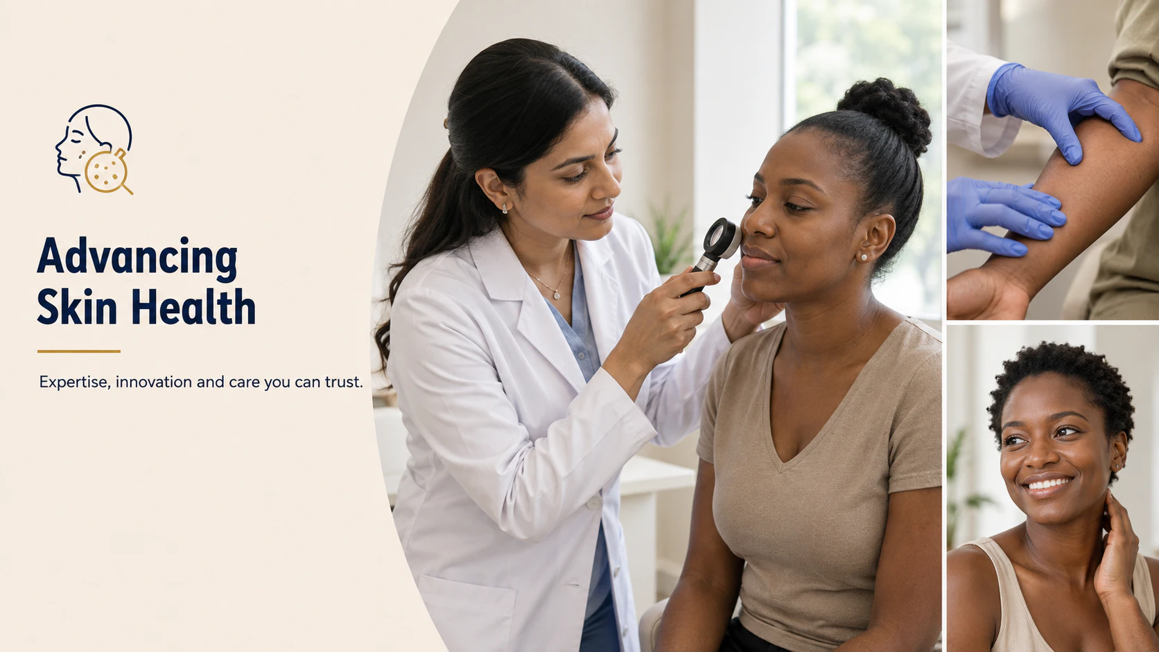 A dermatologist at M.P. Shah Hospital examining a patient’s skin with a dermatoscope