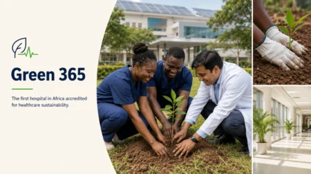 M.P. Shah Hospital staff planting a tree seedling as part of the Green 365 sustainability programme