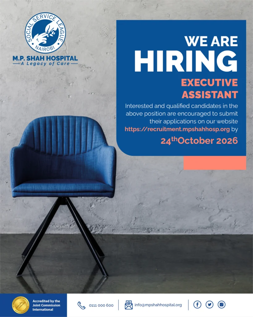 M.P. Shah Hospital is hiring an Executive Assistant. Applications through recruitment.mpshahhosp.org by 24th October 2026.